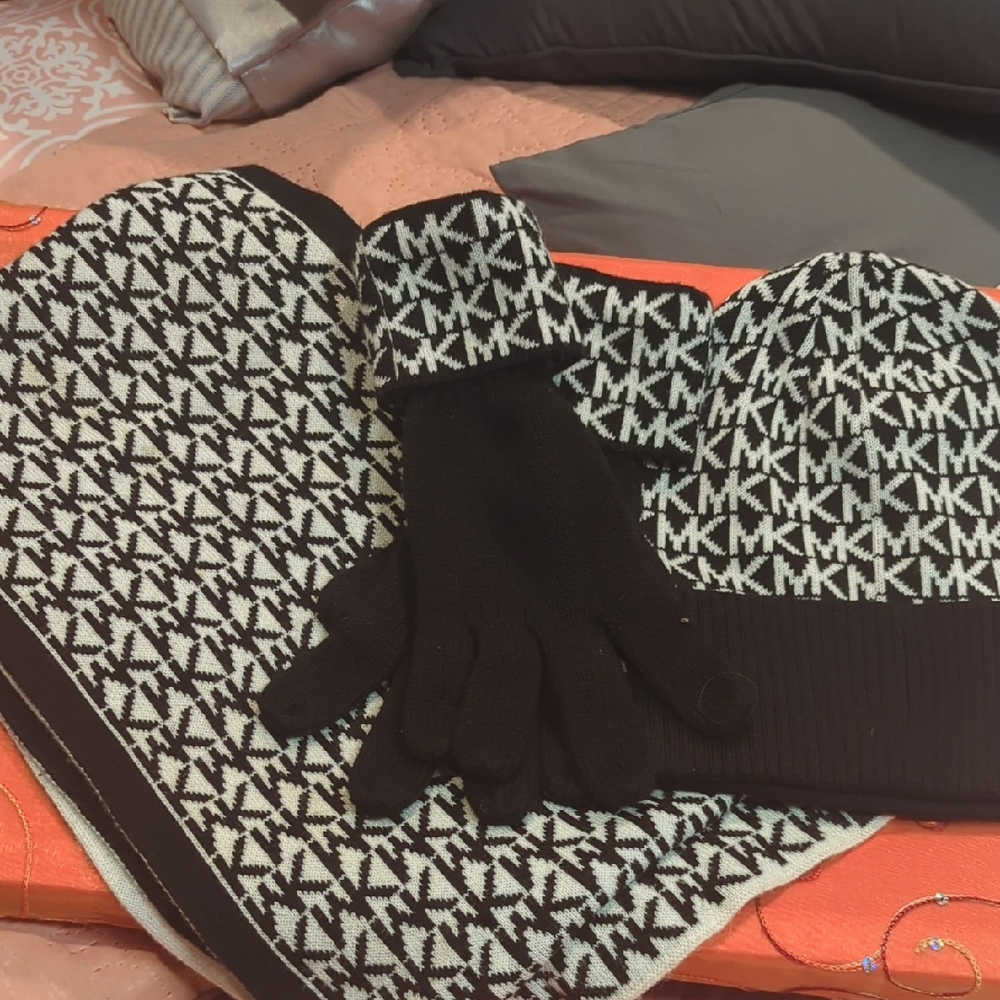 MK Logo Knit Hat, Scarf, and Gloves Set